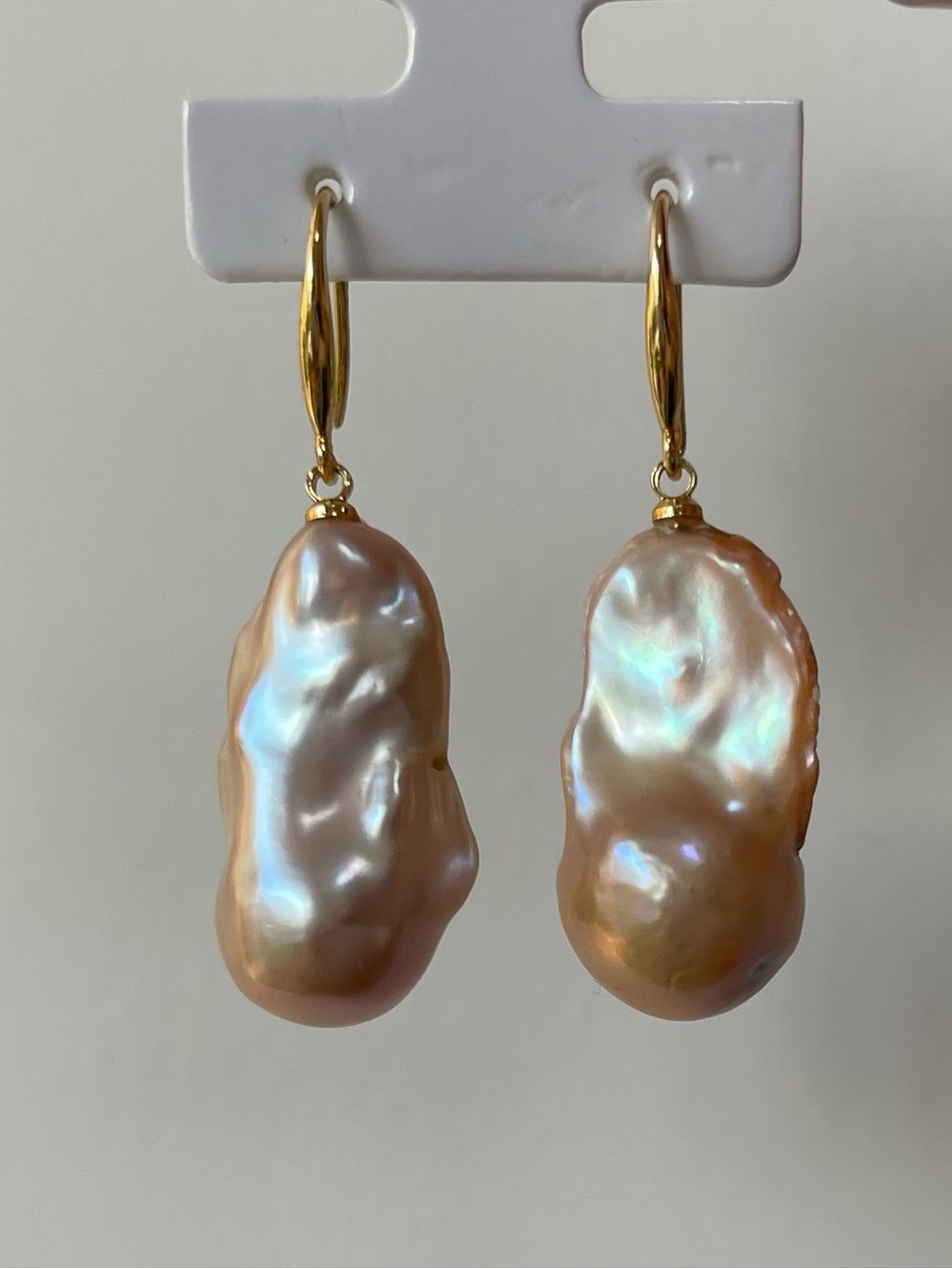 Baroque Pink Pearl Drop Earrings - Gold Plated 925  Hooks 49 - Picture 4 of 4